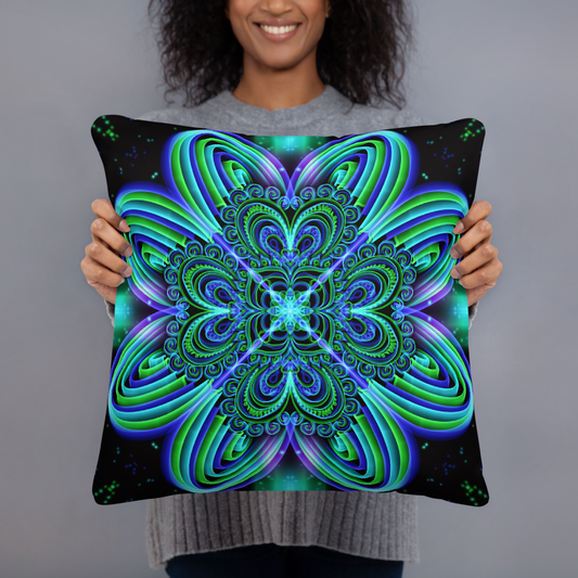 Person holding Astral Serenity psychedelic mandala pillow