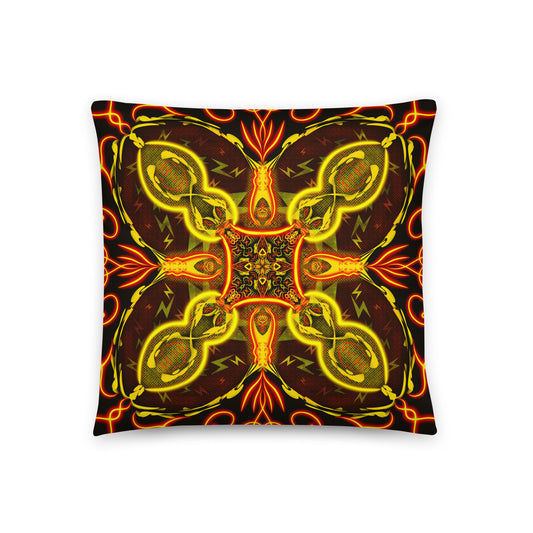 Front view of Lightning Mandala pillow – symmetrical mandala design with electric energy